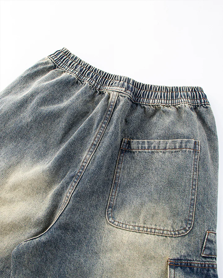 Washed Denim Multi-Pocket Cargo Pants - Image 4