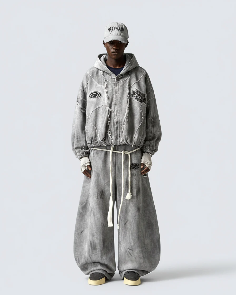 Distressed Dirty Curved-Cut Drawstring Sweatpants - Image 2
