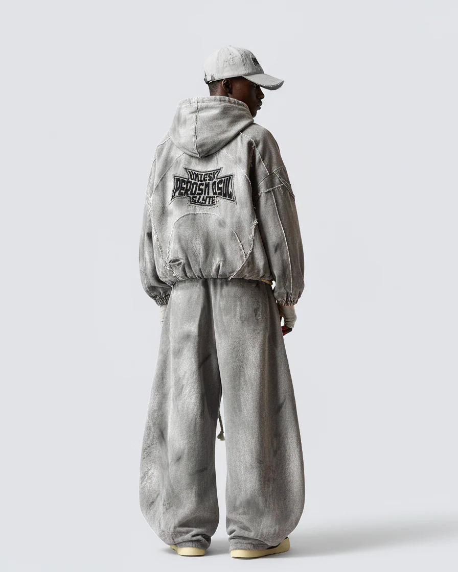 Distressed Dirty Curved-Cut Drawstring Sweatpants - Image 3