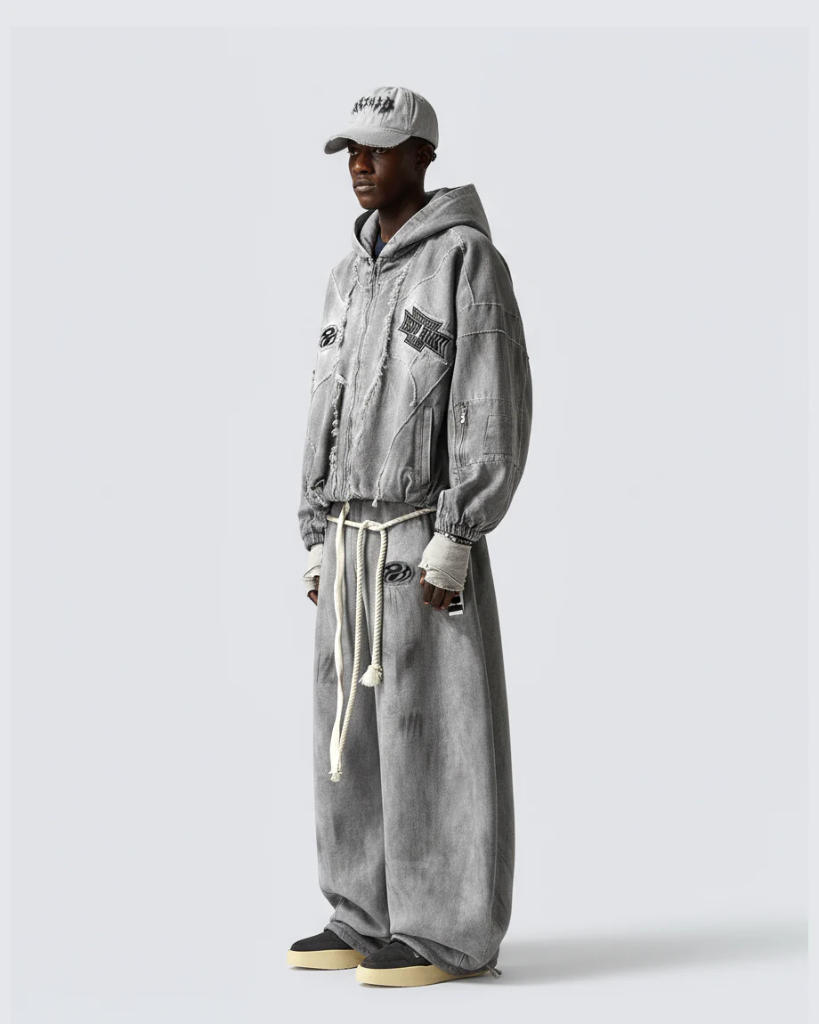 Distressed Dirty Curved-Cut Drawstring Sweatpants - Image 4