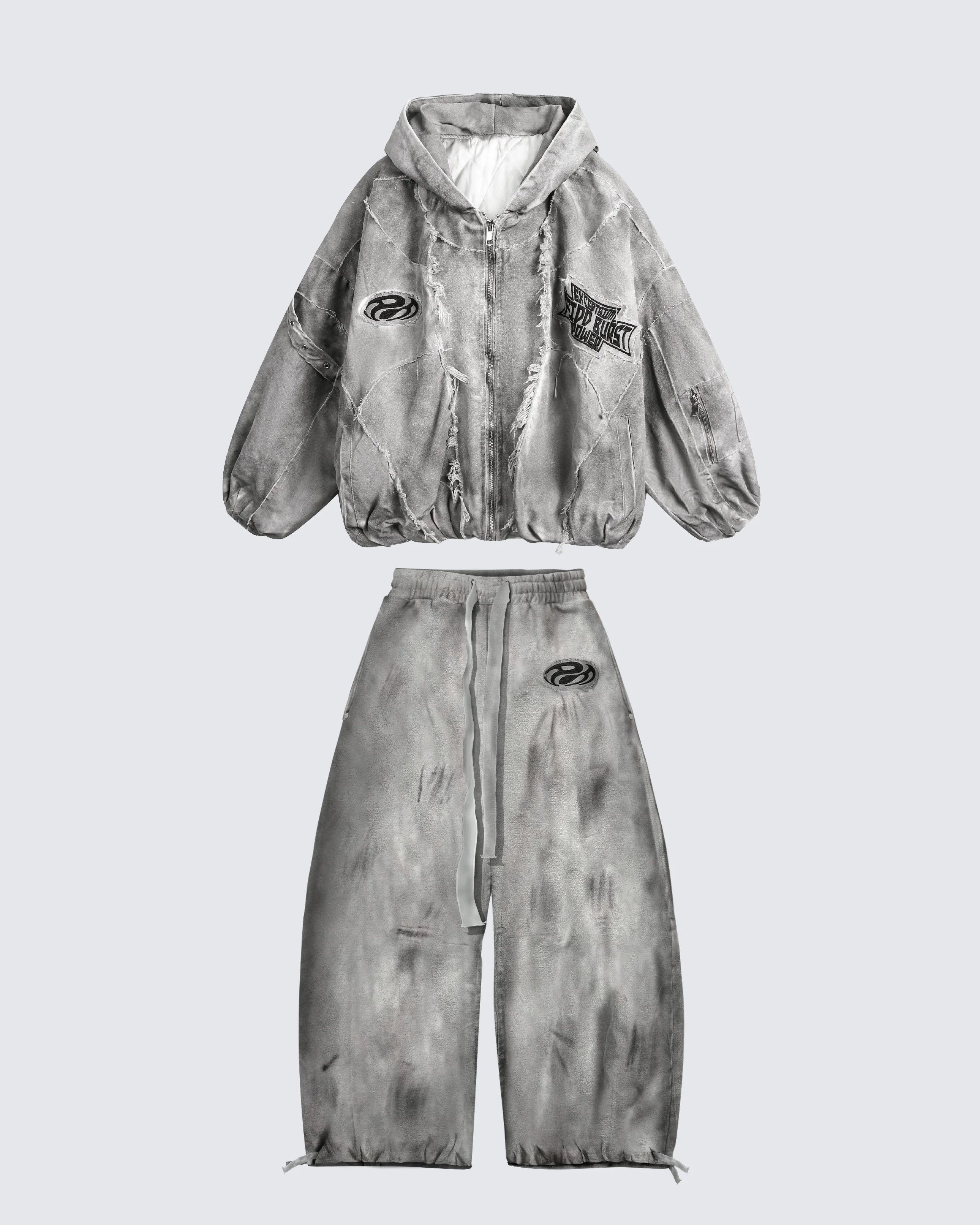 Distressed Dirty Curved-Cut Drawstring Sweatpants - Image 5