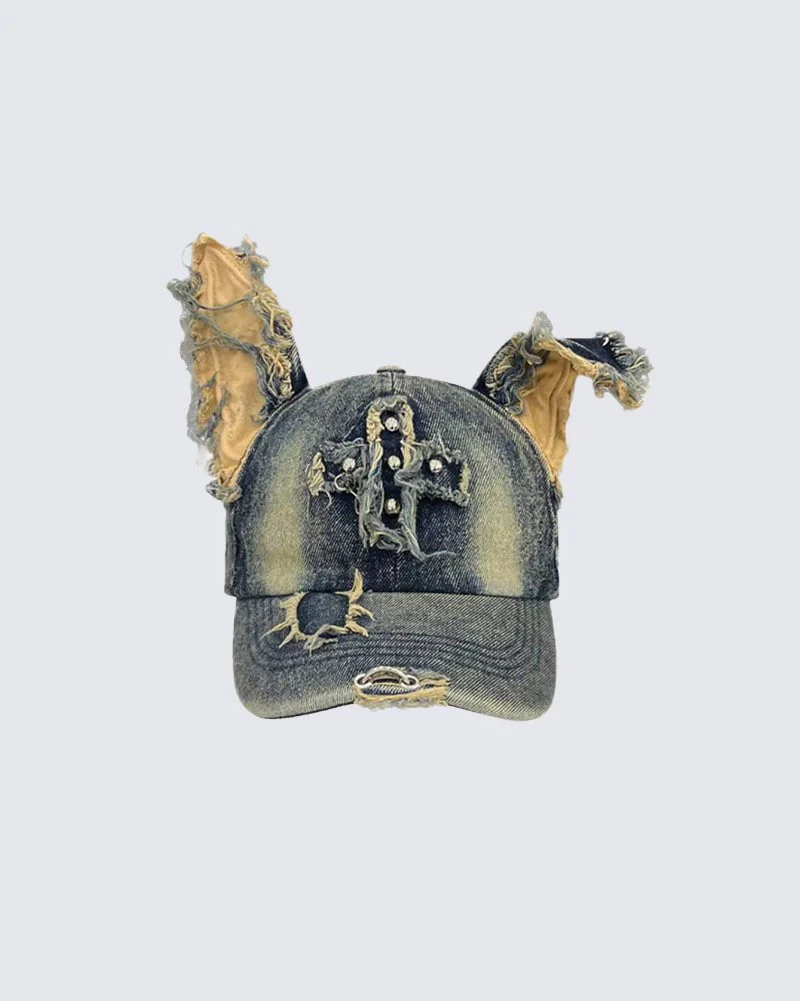 Washed Doberman-Ear Denim Cap - Image 2