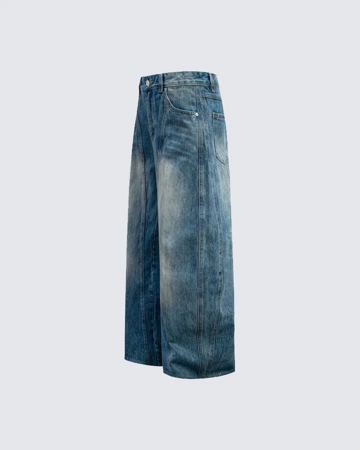 Washed Faded Curved Jeans - Image 2