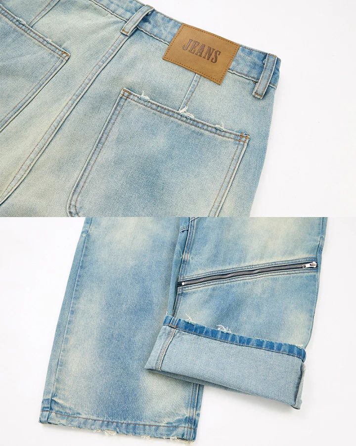 Washed Faded Distressed Irregular Denim - Image 10