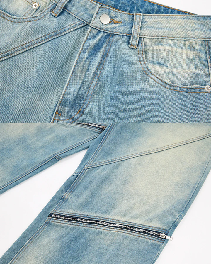 Washed Faded Distressed Irregular Denim - Image 9