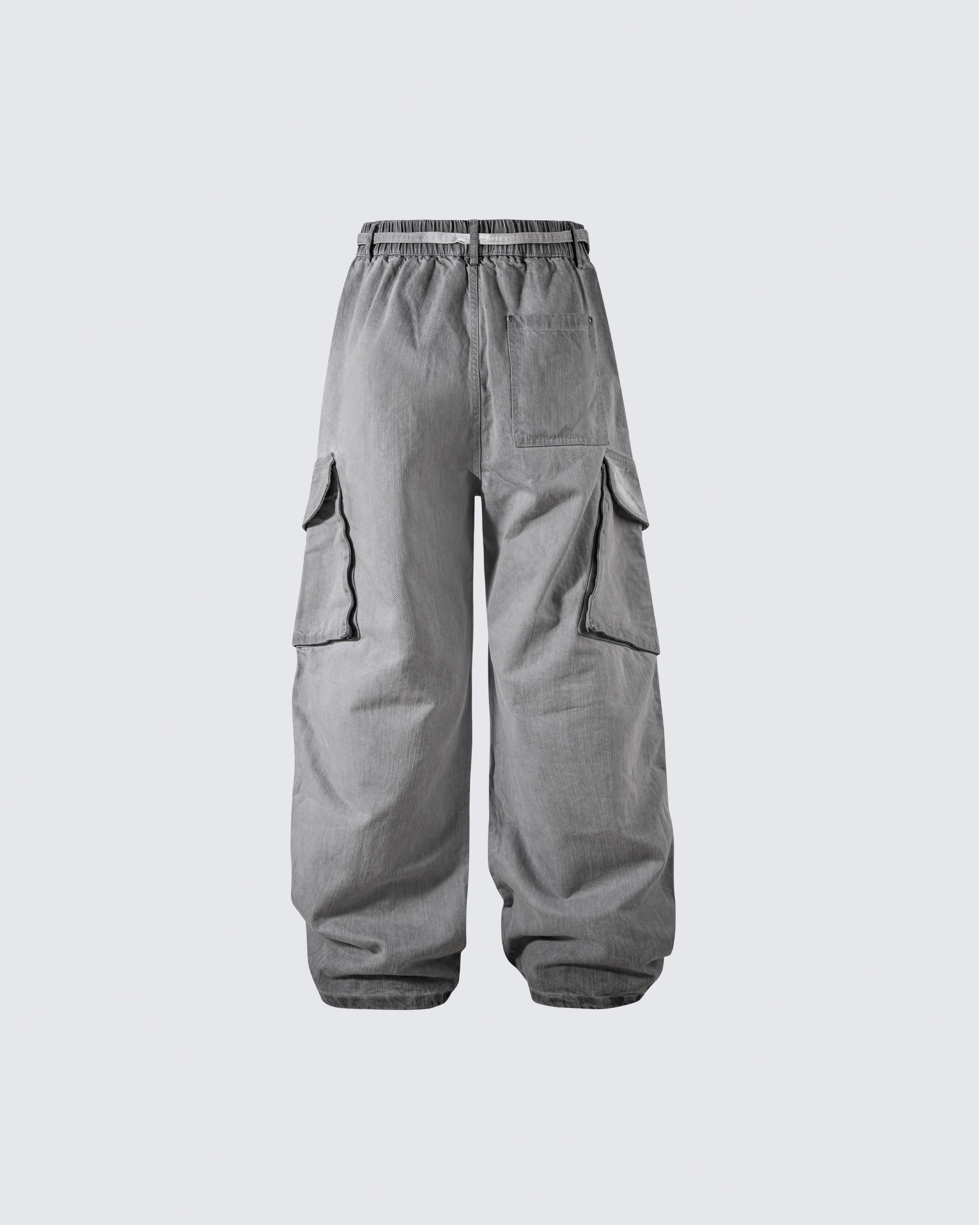 Washed Grey Multi-Pocket Cargo Pants - Image 2