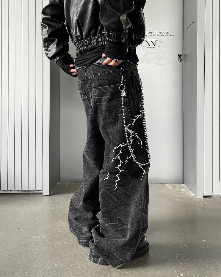 Washed Heavy Embroidery Denim Pants - Image 3