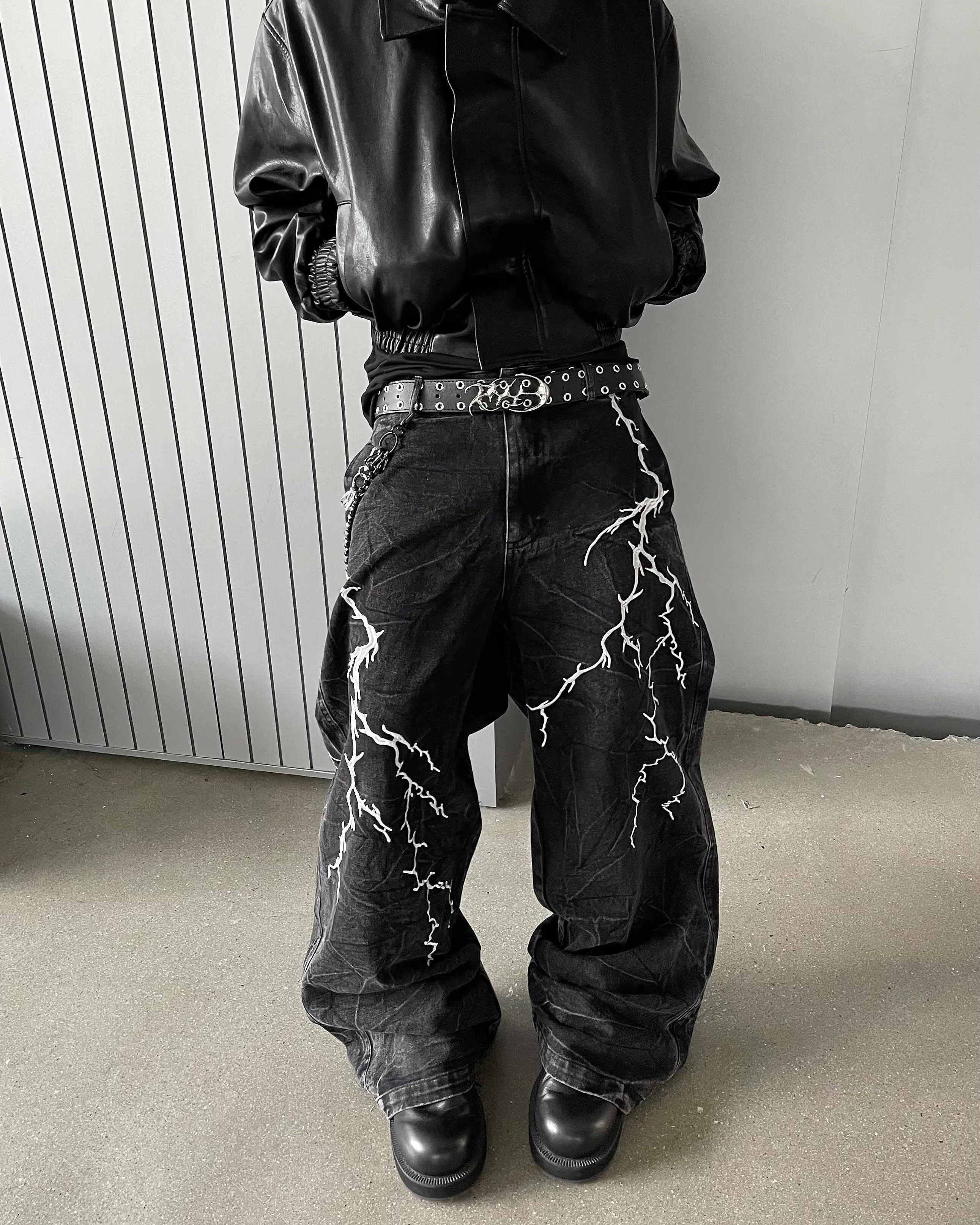 Washed Heavy Embroidery Denim Pants - Image 5