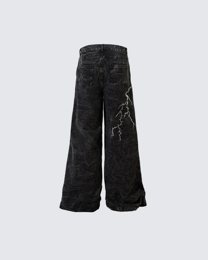 Washed Heavy Embroidery Denim Pants - Image 6