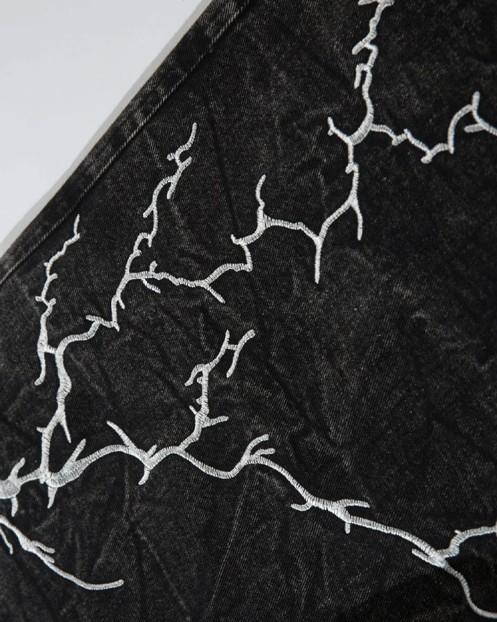 Washed Heavy Embroidery Denim Pants - Image 8