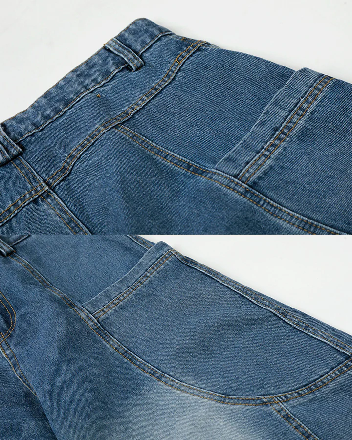 Washed Panel Design Loose Fit Denim Pants - Image 8