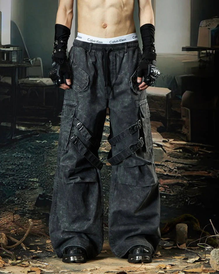 Washed Pleated Utility Cargo Pants - Image 2