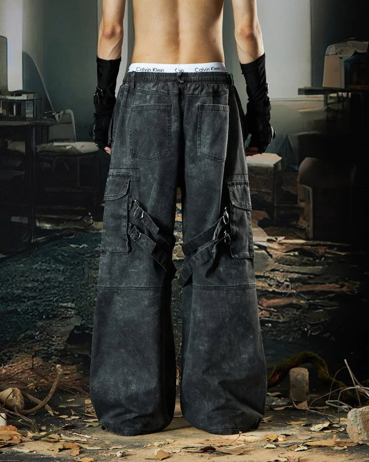 Washed Pleated Utility Cargo Pants - Image 5