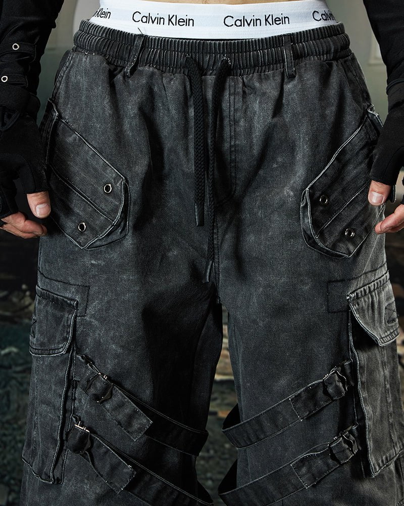 Washed Pleated Utility Cargo Pants - Image 6