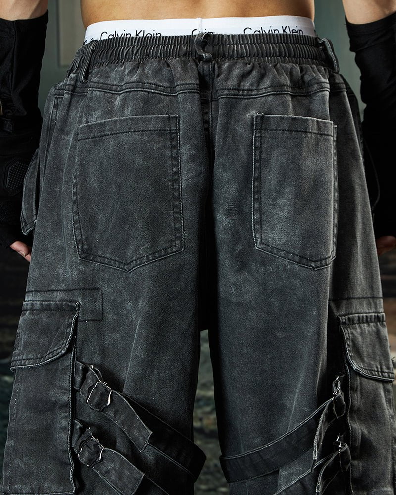 Washed Pleated Utility Cargo Pants - Image 8