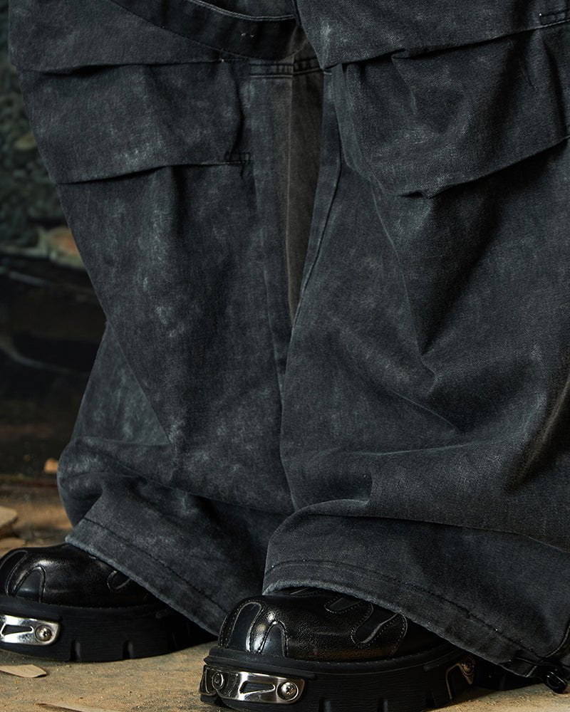 Washed Pleated Utility Cargo Pants - Image 9