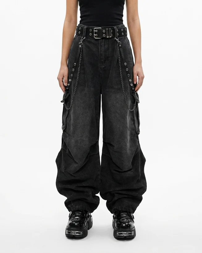 Washed Pocket Cargo Pants（Free Belt and Chain Included） - Image 2