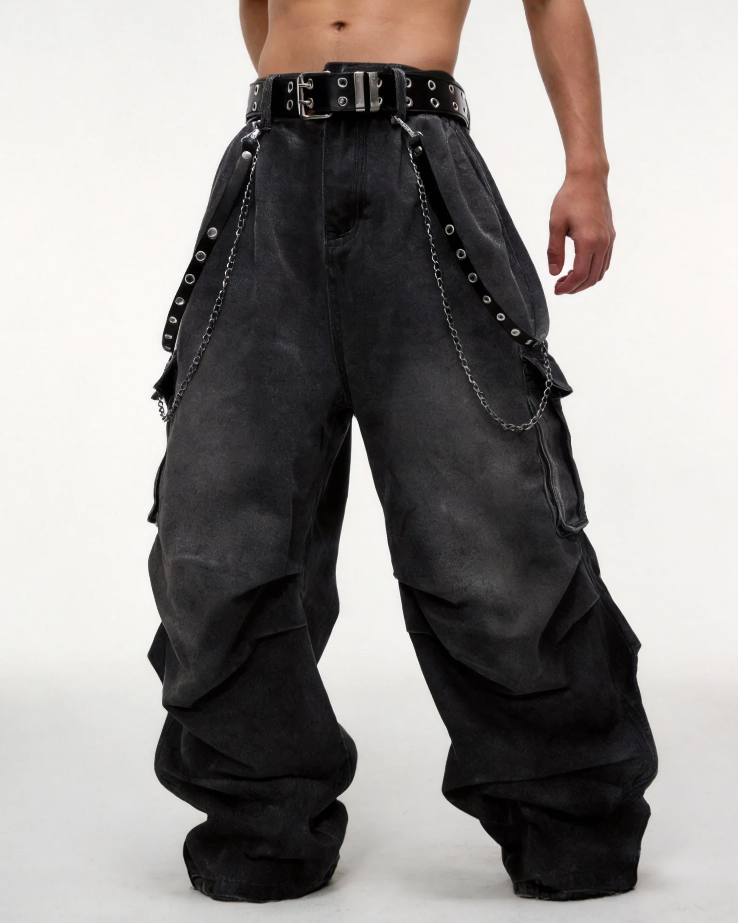 Washed Pocket Cargo Pants（Free Belt and Chain Included） - Image 3