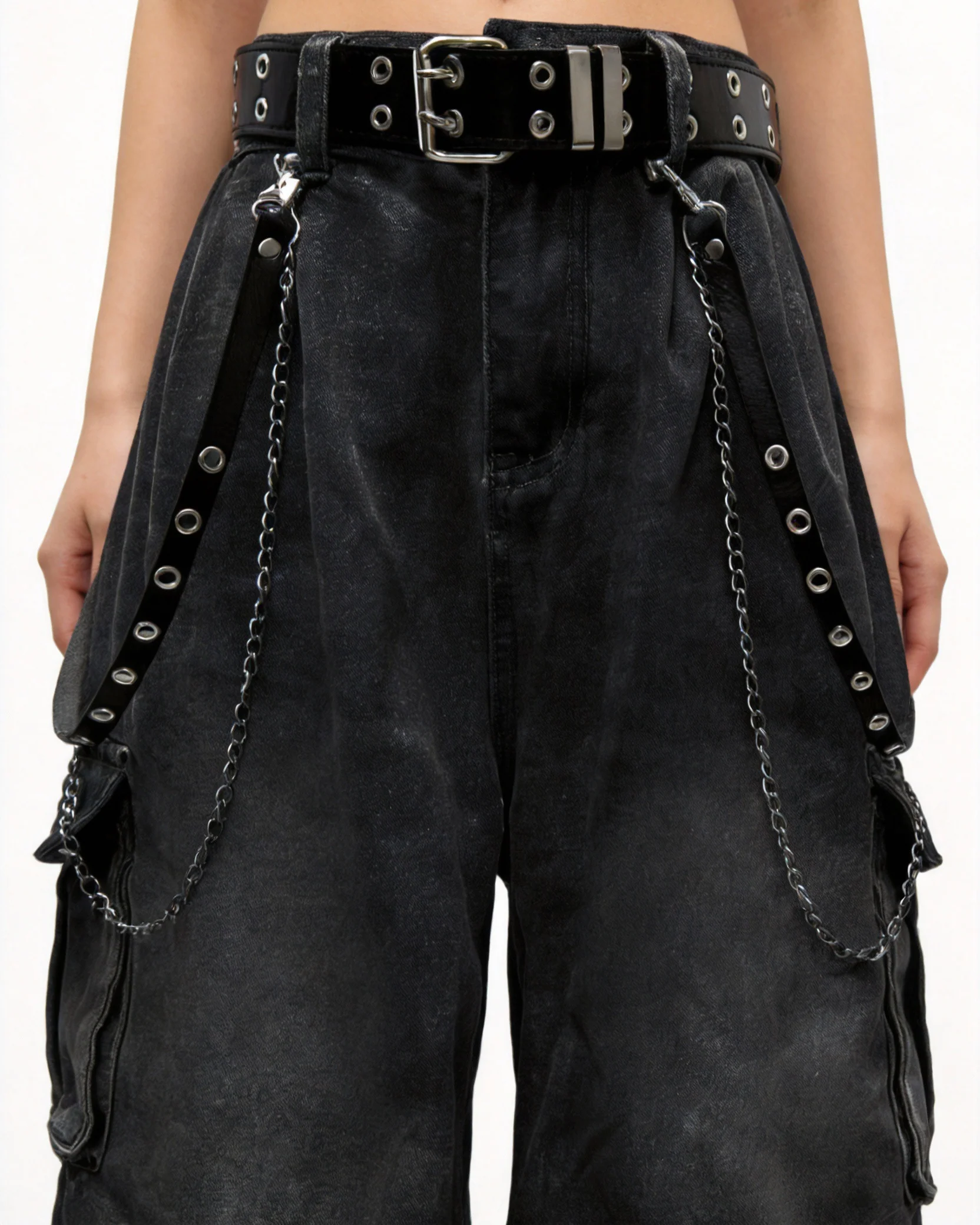 Washed Pocket Cargo Pants（Free Belt and Chain Included） - Image 4