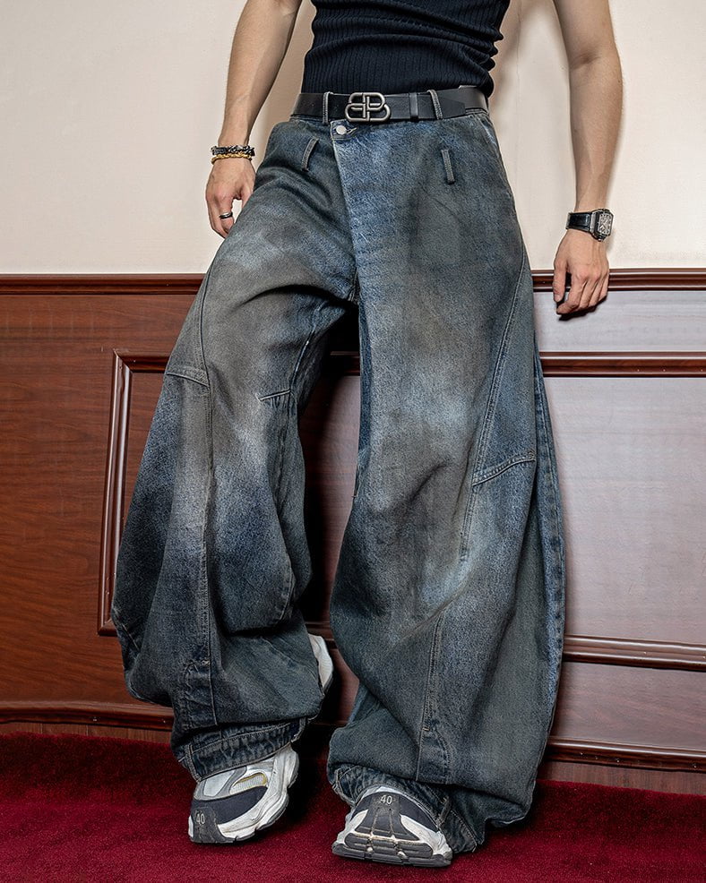Washed Reverse-Waist Wide-Leg Jeans - Image 2