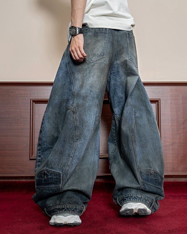 Washed Reverse-Waist Wide-Leg Jeans - Image 4