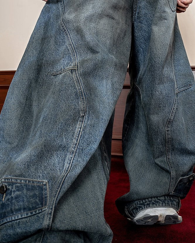 Washed Reverse-Waist Wide-Leg Jeans - Image 5