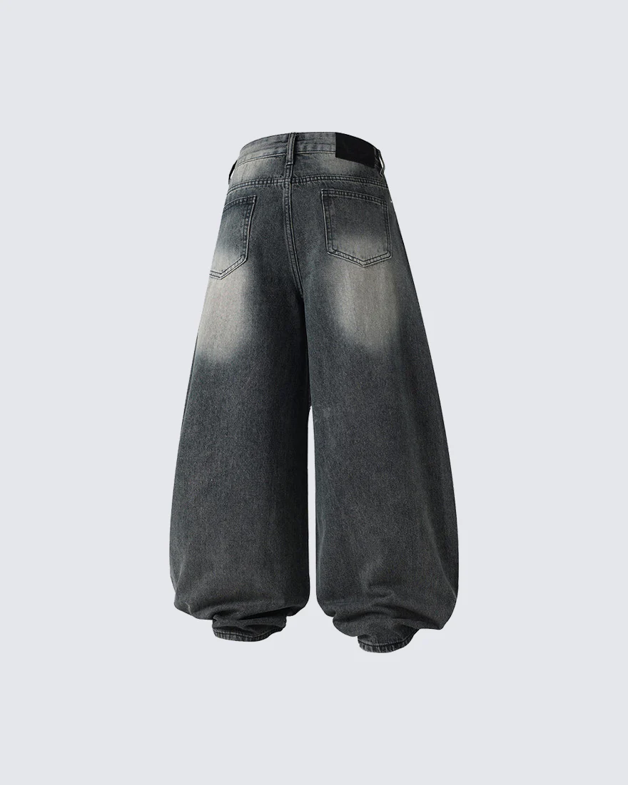 Washed Rhinestone Balloon Leg Jeans - Image 2