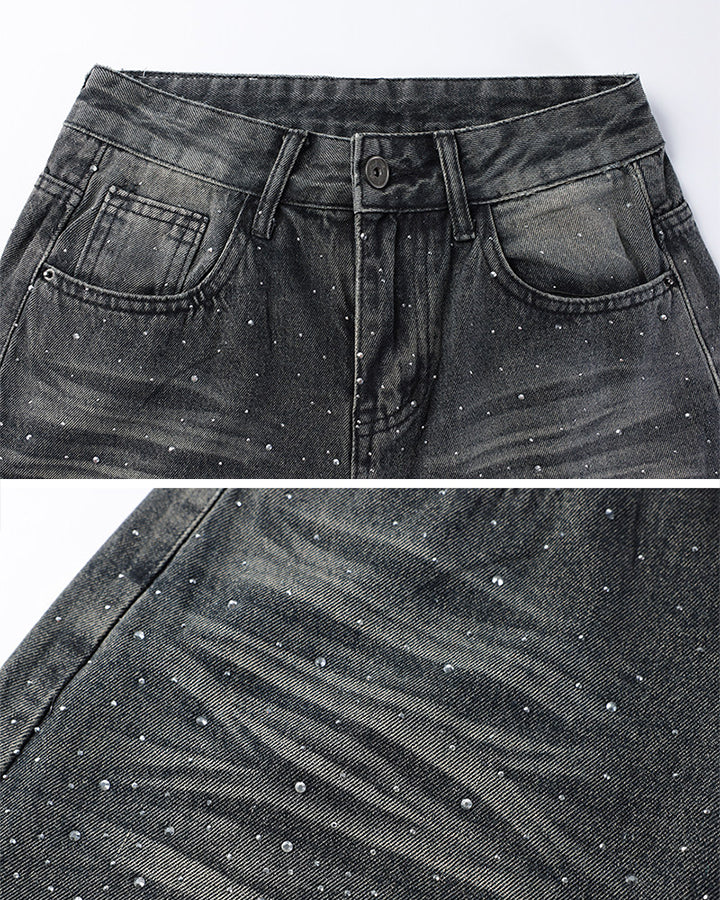 Washed Rhinestone Balloon Leg Jeans - Image 3