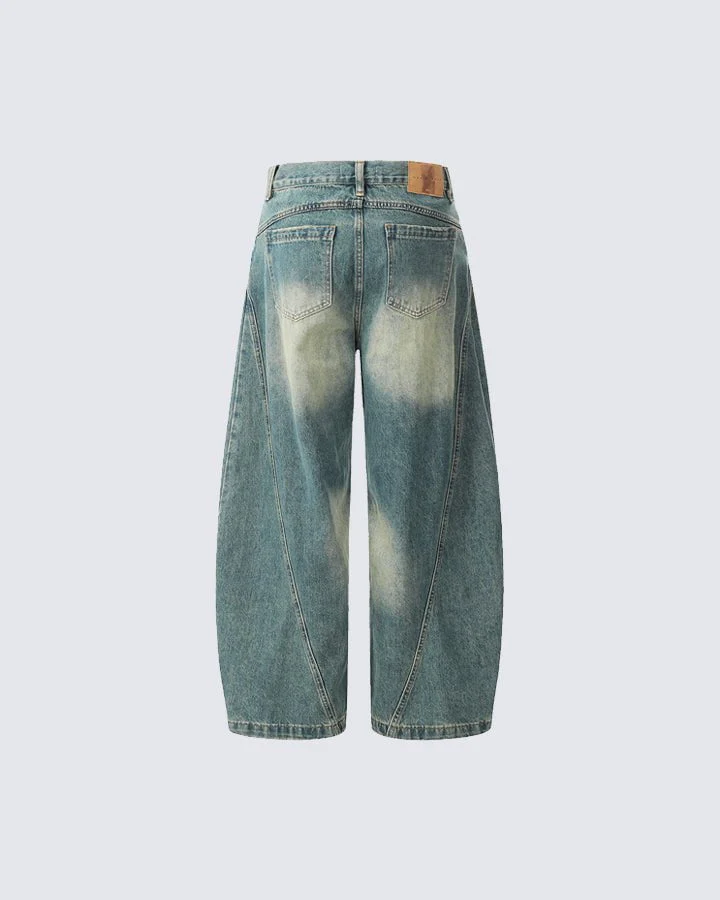 Washed Scimitar Design Jeans - Image 4