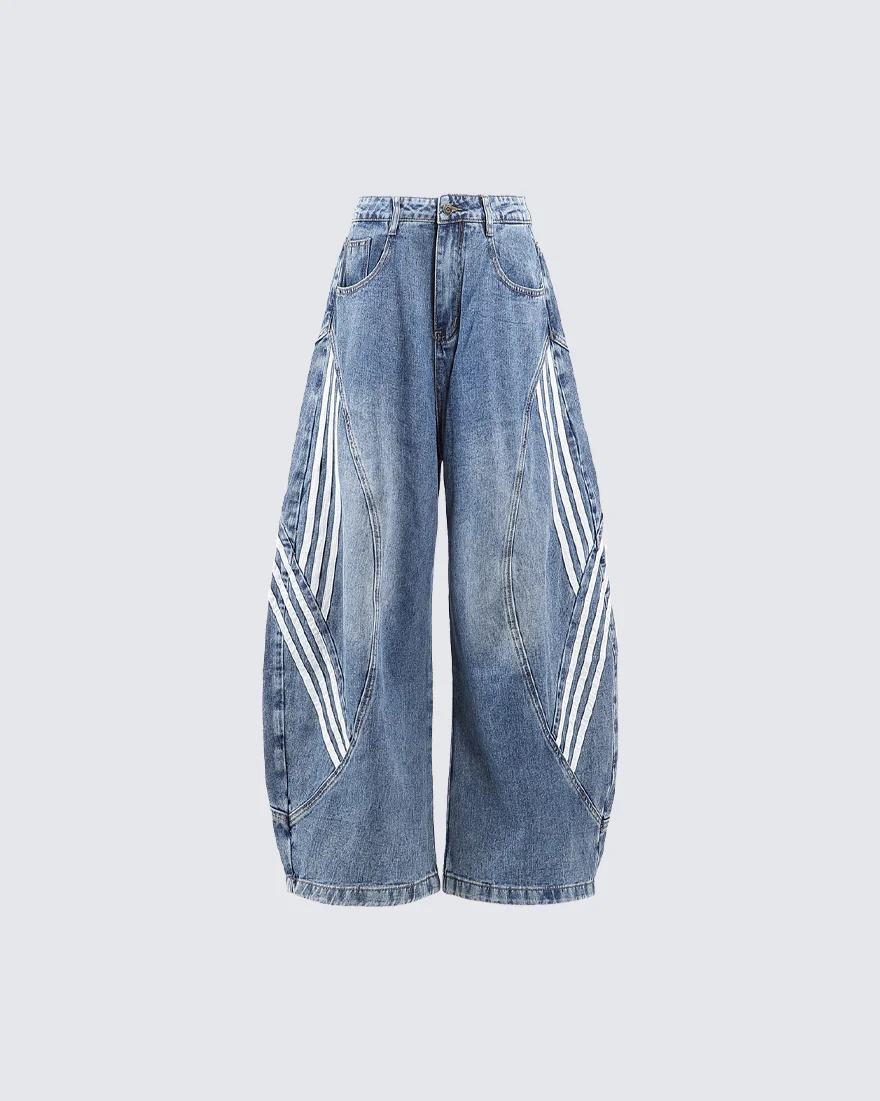 Washed Side Stripe Panel Denim Pants - Image 6