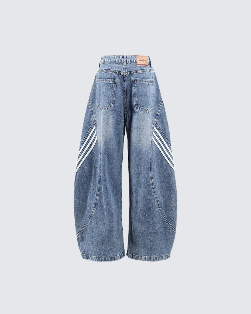 Washed Side Stripe Panel Denim Pants - Image 7