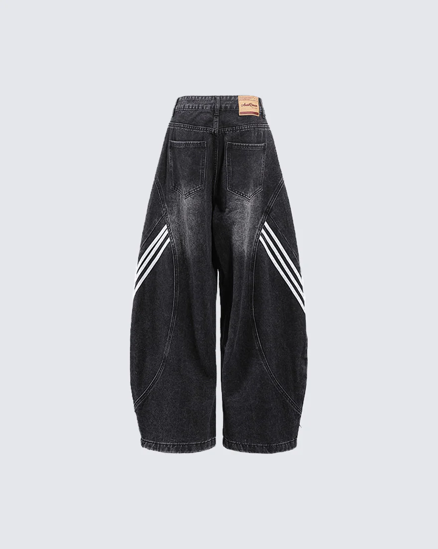 Washed Side Stripe Panel Denim Pants - Image 8