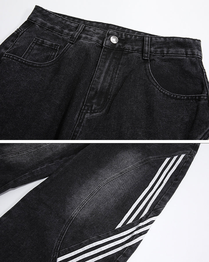 Washed Side Stripe Panel Denim Pants - Image 9