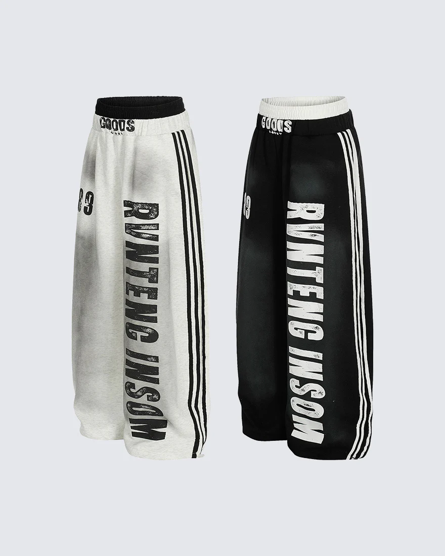 Washed Tie-Dye Letter Print Casual Pants - Image 2