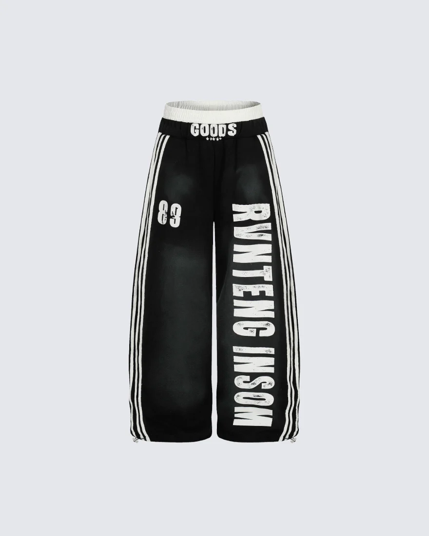 Washed Tie-Dye Letter Print Casual Pants - Image 6