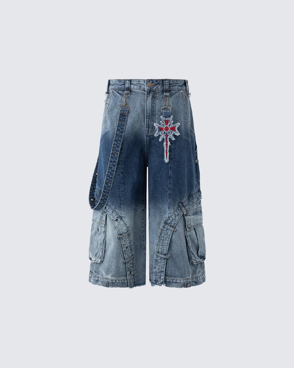 Washed Utility Wide Leg Cargo Shorts - Image 3