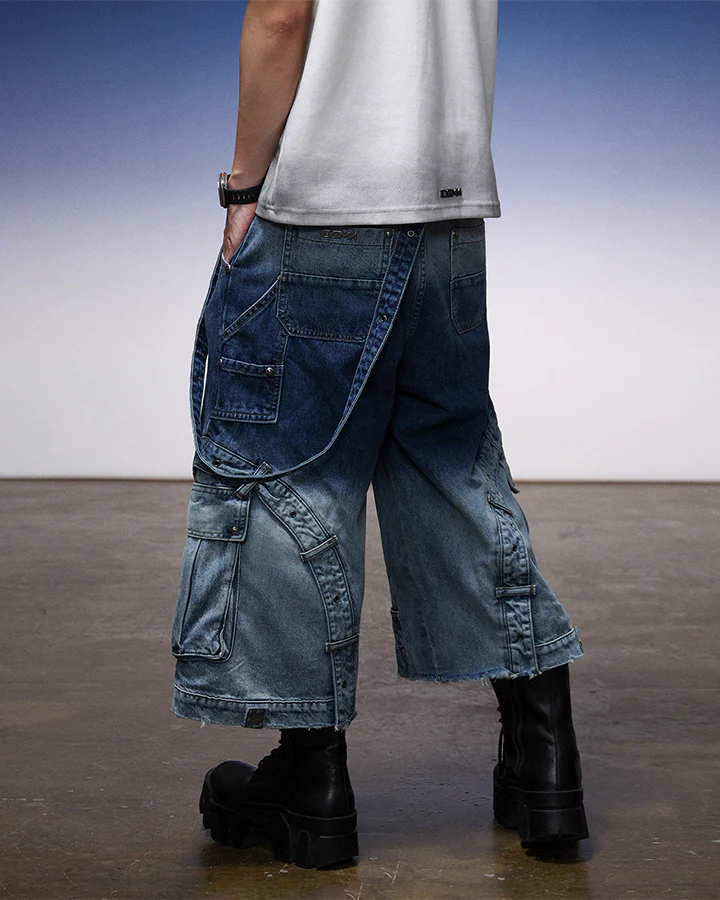 Washed Utility Wide Leg Cargo Shorts - Image 4