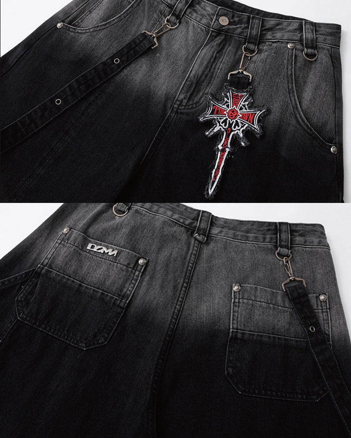 Washed Utility Wide Leg Cargo Shorts - Image 7