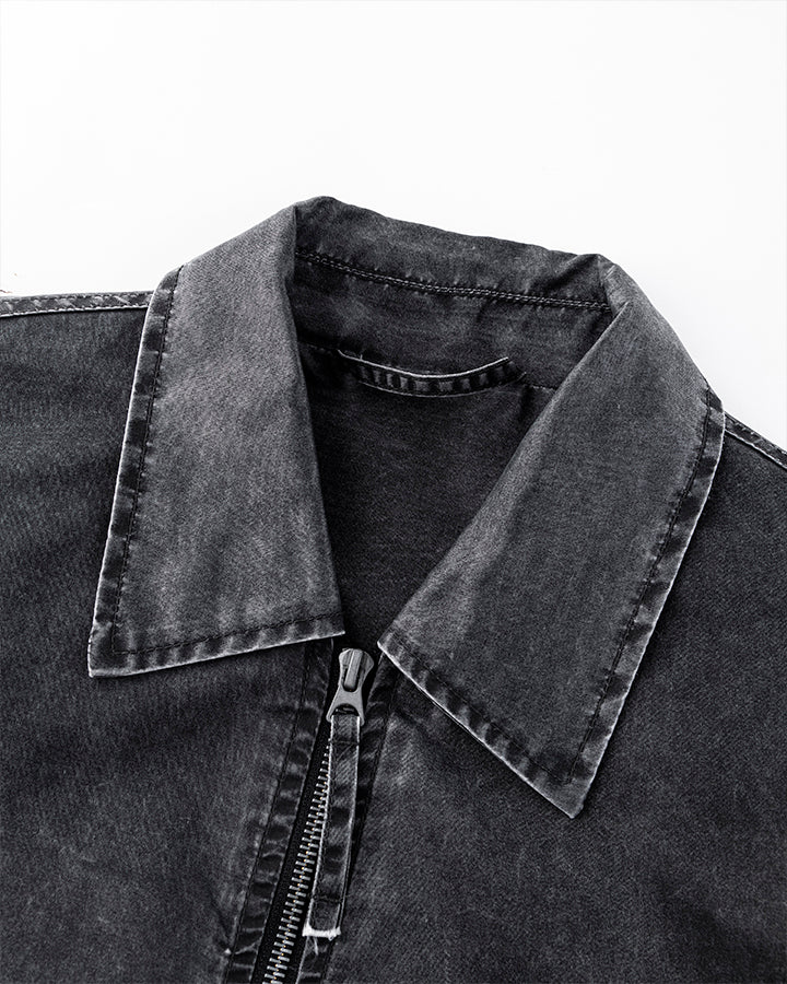Washed Zip-Up Cotton Jacke - Image 3