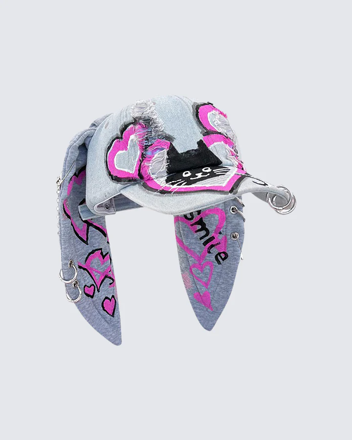 Wasteland Bunny Ear Distressed Denim Baseball Cap - Image 2