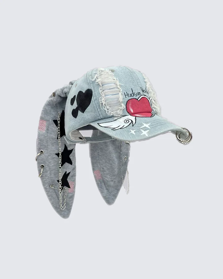 Wasteland Bunny Ear Distressed Denim Baseball Cap - Image 4