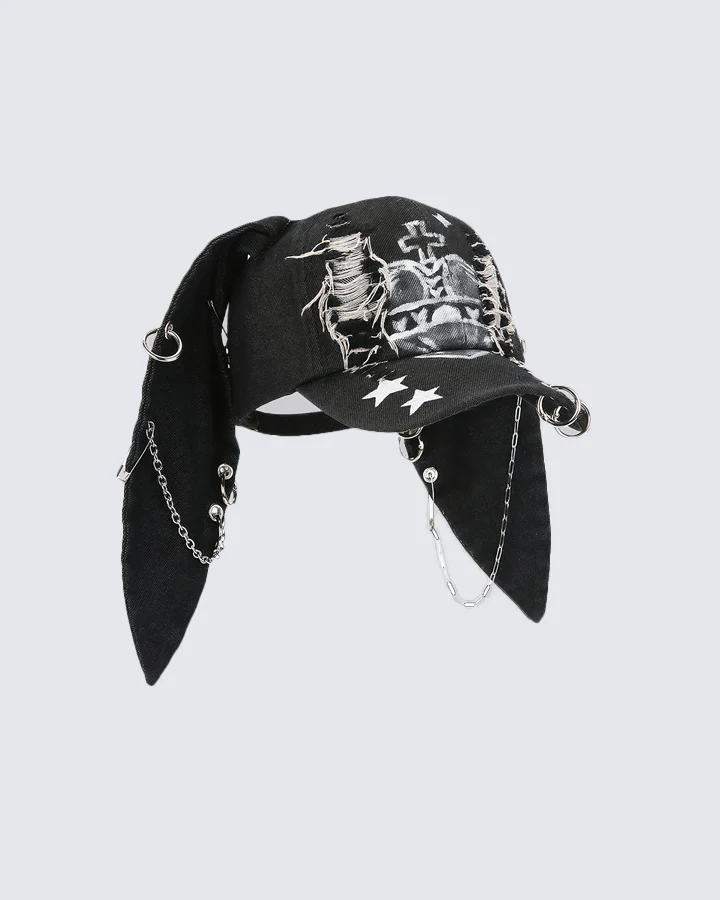 Wasteland Bunny Ear Distressed Denim Baseball Cap - Image 5