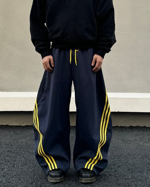 Wide-Leg Athletic Track Pants with Striped Design - Image 2
