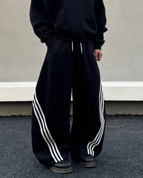 Wide-Leg Athletic Track Pants with Striped Design - Image 3