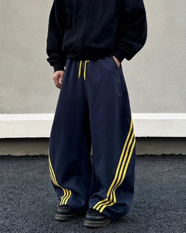 Wide-Leg Athletic Track Pants with Striped Design - Image 4