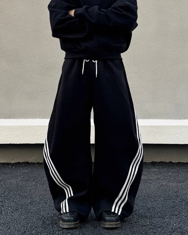 Wide-Leg Athletic Track Pants with Striped Design - Image 5