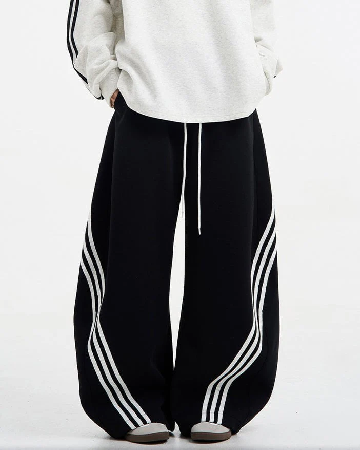 Wide-Leg Athletic Track Pants with Striped Design - Image 6