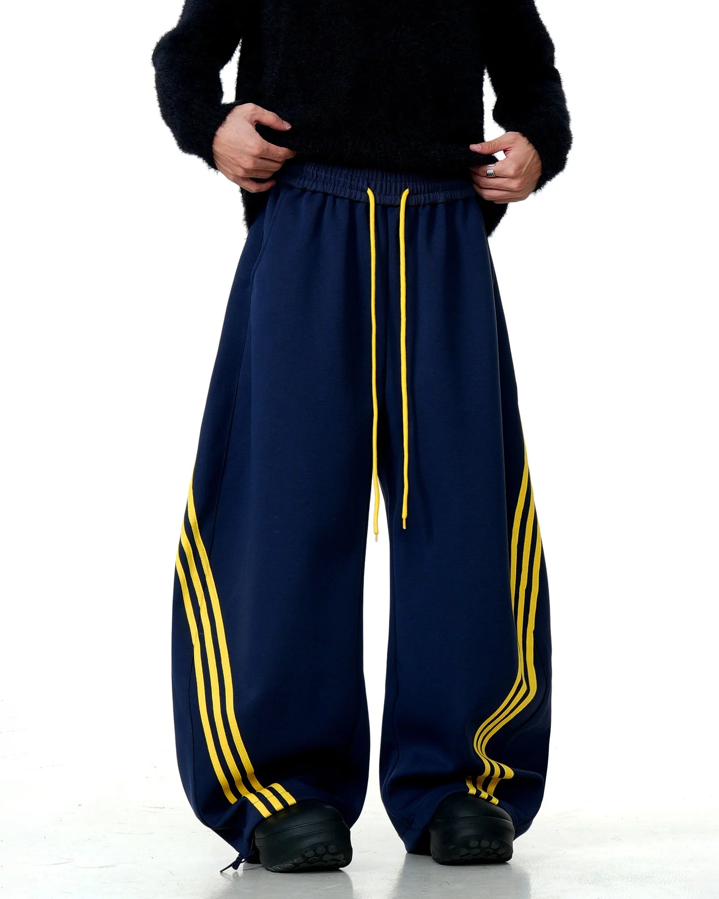 Wide-Leg Athletic Track Pants with Striped Design - Image 7