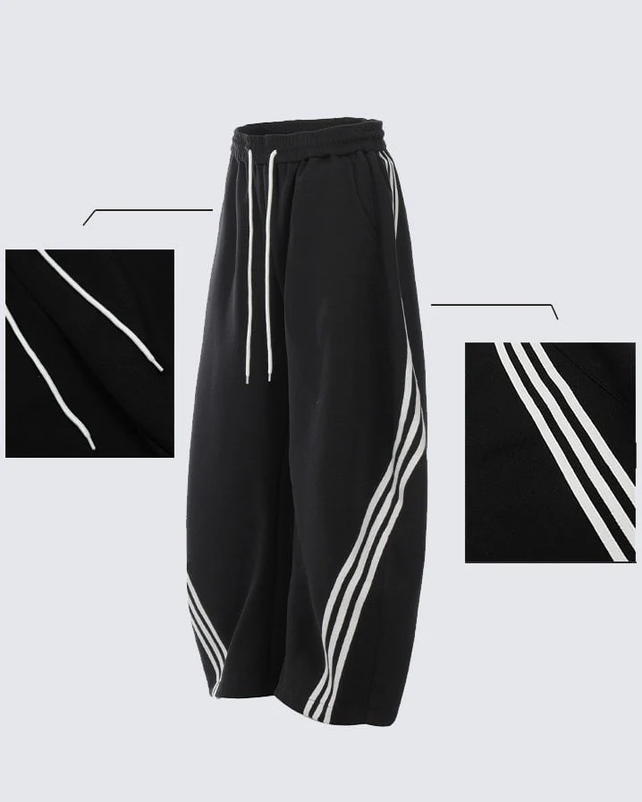 Wide-Leg Athletic Track Pants with Striped Design - Image 9