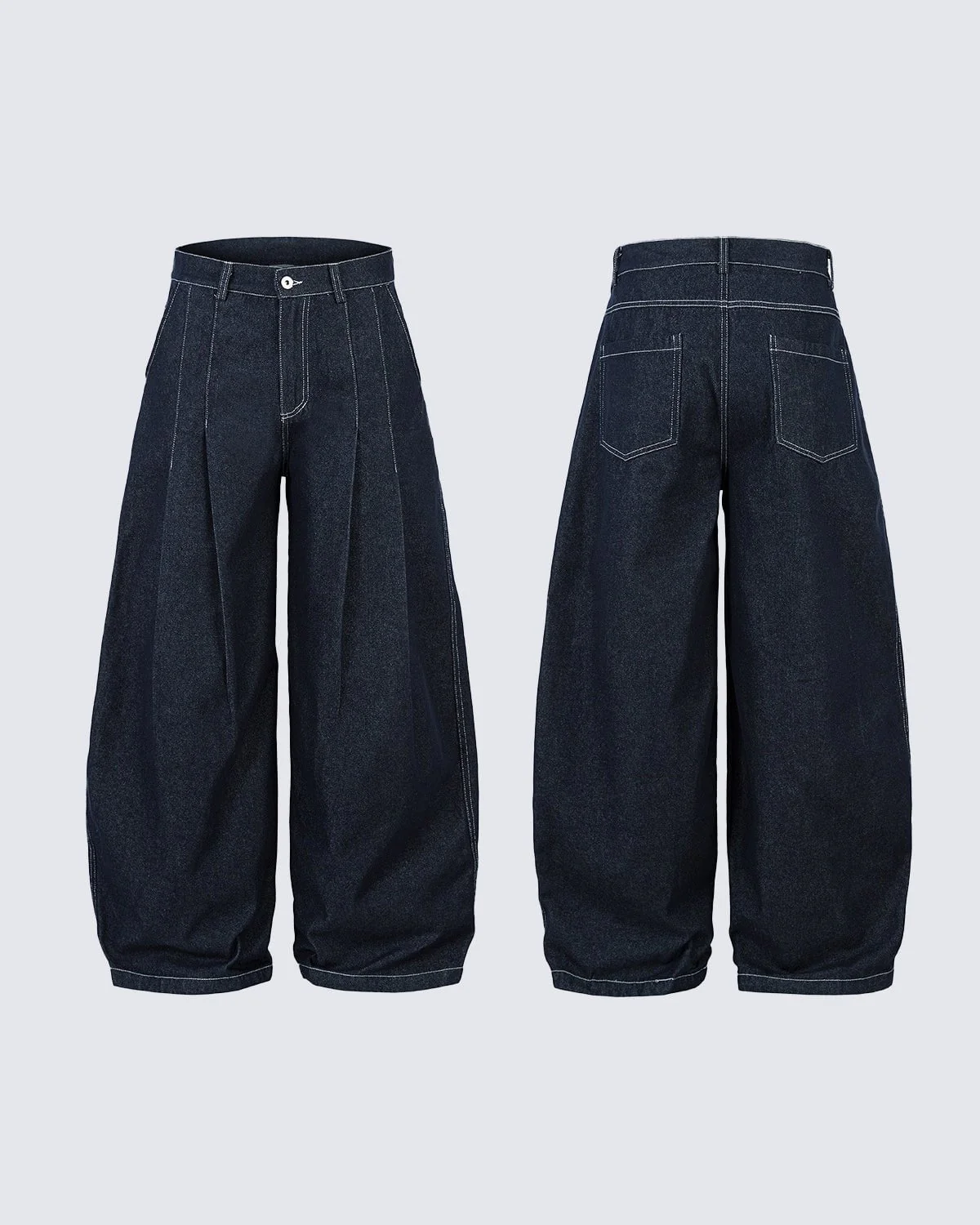 Wide-Leg Pleated Denim Trousers - Image 2